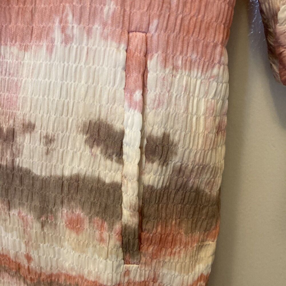 Zara Kimono Pink Tie Dye Smocked Waffle Style Lined Size XS Beachy Boho Chic - Picture 10 of 16